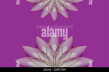 Vorlage für Lotus-Banner, violette Blume des Lebens. Heilige Geometrie. Symbol für Harmonie und Balance. Zeichen der Reinheit. Chakra Yoga Design lila Hintergrund Stock Vektor