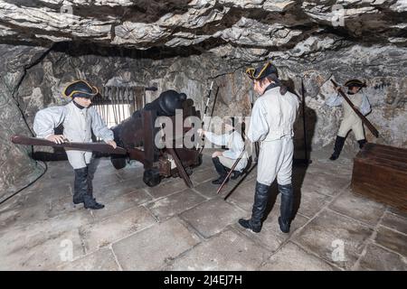 Kanone auf Koehlers Waffenwagen montiert, große Belagerungstunnel, Gibraltar Stockfoto