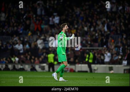 Barcelona, Spanien. 14. April 2022. UEFA Europa League Fußballspiel Viertelfinale zweite Etappe FC Barcelona gegen Eintracht Frankfurt im Camp Nou Stadion. Barcelona. 14. April 2022 Kevin Trapp 900/Cordon Press Credit: CORDON PRESS/Alamy Live News Stockfoto