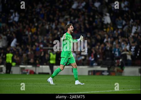 Barcelona, Spanien. 14. April 2022. UEFA Europa League Fußballspiel Viertelfinale zweite Etappe FC Barcelona gegen Eintracht Frankfurt im Camp Nou Stadion. Barcelona. 14. April 2022 Kevin Trapp 900/Cordon Press Credit: CORDON PRESS/Alamy Live News Stockfoto