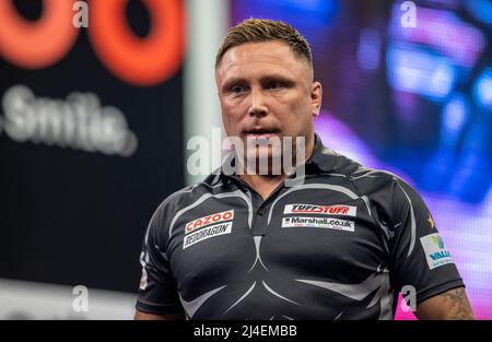 AO Arena, Manchester, Großbritannien. 14. April 2022. PDC Darts Turnier, Manchester; Gerwyn Price Credit: Action Plus Sports/Alamy Live News Stockfoto