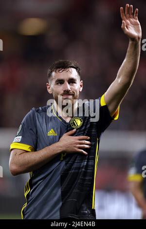 PRAG - Orkun Kokcu von Feyenoord beim Viertelfinale der Conference League zwischen Slavia Prag und Feyenoord am 14. April 2022 im Sinobo-Stadion in Prag, Tschechien. ANP MAURICE VAN STEEN Stockfoto