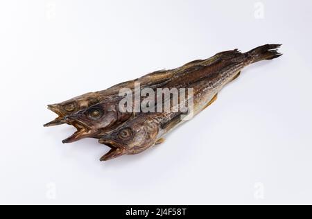 3 getrocknete Pollack auf weißem Hintergrund Stockfoto