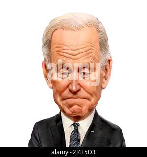 US-Präsident Joe Biden, Karikaturengesicht, Zeichnung Stockfoto