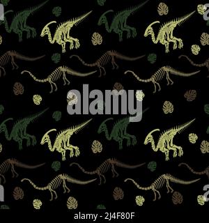 Nahtloses Vektor-Muster mit Dinosaurier-Skelett. Stock Vektor