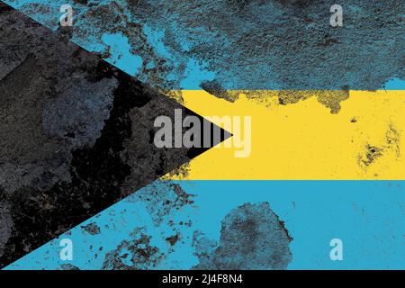 Bemalte bahamas-Flagge auf einer verzweifelten, alten Betonwand Stockfoto