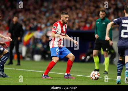 Madrid, Spanien. 13. April 2022. Koke (Atletico) Fußball/Fußball : UEFA Champions League Viertelfinale 2.-Leg-Spiel zwischen Culb Atletico de Madrid 0-0 Manchester City FC im Estadio Metropolitano in Madrid, Spanien . Quelle: Mutsu Kawamori/AFLO/Alamy Live News Stockfoto
