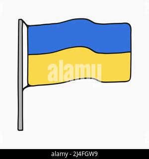 ukrainische Flagge auf Fahnenmast Cartoon-Stil Vektor flache Illustration Stock Vektor