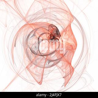 Rote Fäden, die in Kreisen um die Mitte angeordnet sind. Schwarzer Hintergrund Stockfoto