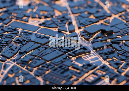 Intelligentes Verkehrsautomatisierungssystem in einer intelligenten Stadt. 3D Rendern. Stockfoto