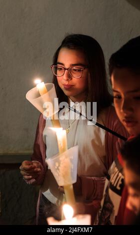 Semana Santa und Gründonnerstag im Bergpueblo von Comares, Axarquia, Malaga, Andalucía, Spanien Stockfoto