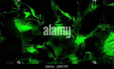 Grüner und orangefarbener Hintergrund. Bewegung. Helle Blots im 3D-Format, die sich ausbreiten und in Animationen beleuchtet werden. Stockfoto