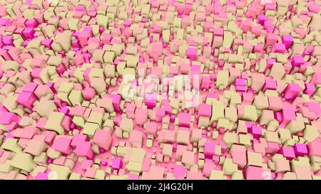 Abstrakt pulsierende Wellen aus sanften rosa und beigen 3D Rechtecken. Design. Nach oben und unten bewegen Türme, nahtlose Schleife. Stockfoto