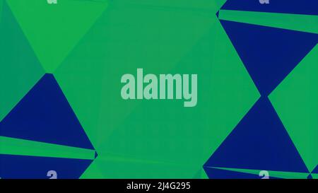 Eine helle Abstraktion von Grün und Blau.Design.Geometrische Formen von Dreiecken und Rauten erzeugen den Effekt des Sehens wie in einem Kaleidoskop. Stockfoto