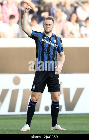 Bergamo, Italien. 14. April 2022. Teun Koopmeiners (Atalanta BC) Gesten während Atalanta BC gegen RB Lipsia, Fußball Europa League Spiel in Bergamo, Italien, April 14 2022 Quelle: Independent Photo Agency/Alamy Live News Stockfoto