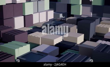 Abstrakte kubische 3D Oberfläche, Retro-Gaming-Hintergrund. Animation. Zufällige Blöcke, Konzept der Konstruktion vintage Spiel. Stockfoto