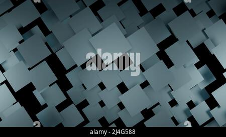 Grauer Hintergrund.Design. Graue Partikel geometrischer Formen erzeugen Muster und wachsen und bewegen sich im 3D-Format. Stockfoto