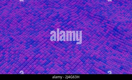 Abstract 3D Animation der Bewegung der blauen und violetten Würfel, nahtlose Schleife. Design. Wellige pixelige Textur. Stockfoto