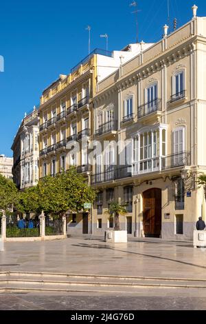 Spanien, Valencia, Spanien, Valencia, Plaza de la Virgen (Plaça de la Mare de Déu), Carrer Bailia, La Casa de la Ciencia del CSIC und Valencia Stockfoto