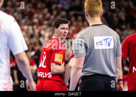 Kopenhagen, Dänemark. 14. April 2022. Hans Lindberg (18) aus Dänemark beim Handballspiel zwischen Dänemark und Polen in der Royal Arena in Kopenhagen. (Foto: Gonzales Photo/Alamy Live News Stockfoto