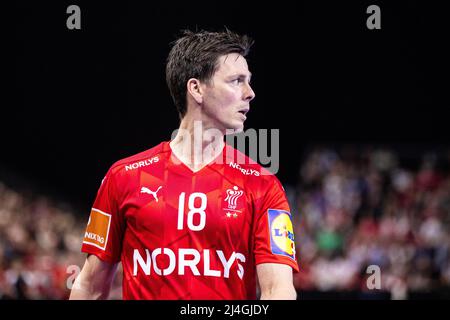 Kopenhagen, Dänemark. 14. April 2022. Hans Lindberg (18) aus Dänemark beim Handballspiel zwischen Dänemark und Polen in der Royal Arena in Kopenhagen. (Foto: Gonzales Photo/Alamy Live News Stockfoto