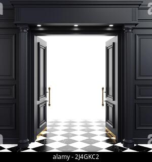 Konzept Hintergrund schwarz offene Tür helles Licht Stockfoto