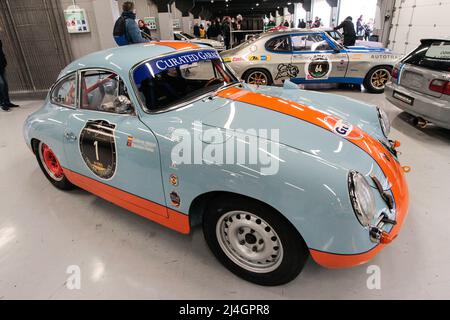 1965 Porsche 356 SC vorbereitet für Masters Historic Racing auf dem Circuit of Catalonia, Barcelona, Spanien Stockfoto