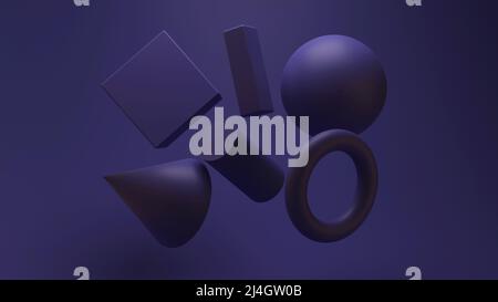 Violette Geometrie formt den Hintergrund. 3D Render, abstraktes Design, minimalistische Illustration. Stockfoto