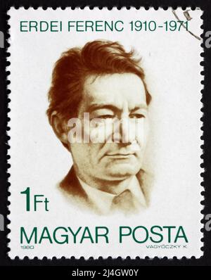 UNGARN - UM 1980: Eine in Ungarn gedruckte Briefmarke zeigt Ferenc Erdei, Ökonom und Politiker, um 1980 Stockfoto