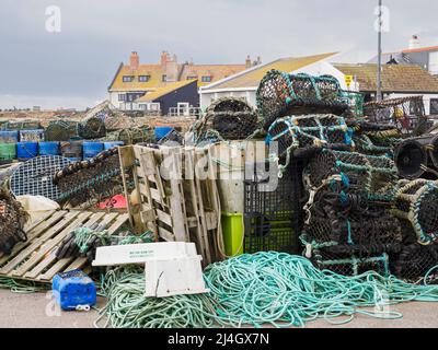 Angelausrüstung am Mudeford Quay für den Winter, Christchurch, Dorset, Großbritannien Stockfoto