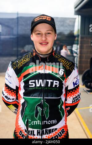 MANCHESTER, GROSSBRITANNIEN. APR 15. Ben Trigger von Plymouth SWTR Centurions während des Spiels der National Development League zwischen Belle Vue Colts und Plymouth Centurions am Freitag, dem 15.. April 2022, im National Speedway Stadium in Manchester. (Kredit: Ian Charles | MI News) Kredit: MI News & Sport /Alamy Live News Stockfoto