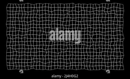 Ein riesiges weißes Gitter. Animation. Ein schwarzer Hintergrund, auf dem sich ein helles langes großes Gitter befindet, das sich in Abstraktion leicht von einer Seite zur anderen bewegt. Stockfoto