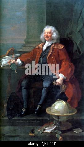Porträt von Kapitän Thomas Coram, 1740, Gemälde von William Hogarth. Captain Thomas Coram (1668 – 1751) Philanthropin, der das London Findling Hospital in Lambs Conduit Fields gründete, Stockfoto
