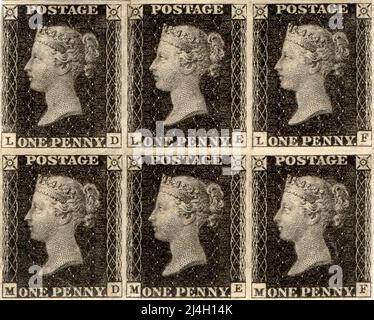 Penny Black Briefmarken. Penny Black war die weltweit erste selbstklebende Briefmarke, die in einem öffentlichen Postsystem verwendet wurde Stockfoto