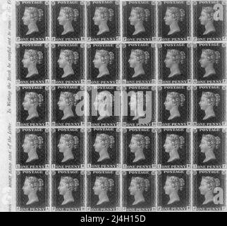 Penny Black Briefmarken. Penny Black war die weltweit erste selbstklebende Briefmarke, die in einem öffentlichen Postsystem verwendet wurde Stockfoto