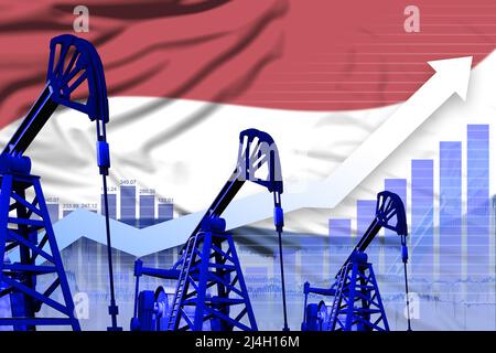 Konzept der niederländischen Ölindustrie, industrielle Illustration - Aufsteigen der Grafik auf dem Hintergrund der niederländischen Flagge. 3D Abbildung Stockfoto