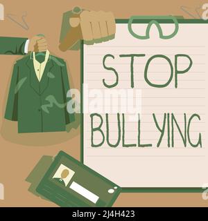 Handschriftschild Stop Mobbing. Geschäftskonzept Kampf und beseitigen dieses aggressive inakzeptable Verhalten Hände Halten Uniform zeigt New Open Stockfoto