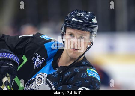 Jacksonville Icemen Stürmer Ian McKinnon (27) während Aufwärmphasen vor einem ECHL-Eishockeyspiel gegen die Greenville Swamp Rabbits in der Veterans Memorial Arena in Jacksonville, Florida, Mittwoch, 13. April 2022. [Gary Lloyd McCullough/Cal Sport Media] Stockfoto