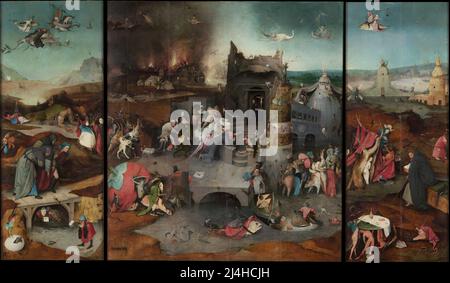 Hieronymus Bosch; Triptych der Versuchungen des Heiligen Antonius; 1501, Öl auf Eichenholz; Museu Nacional de Arte Antiga - Nationalmuseum für antike Kunst, Stockfoto