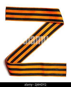 Buchstabe z aus dem St. George Band auf weißem Hintergrund. Symbol der besonderen Militäroperation in der Ukraine. Stockfoto