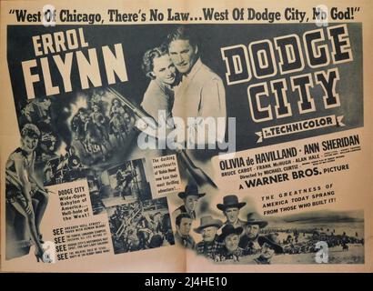 ERROL FLYNN OLIVIA de HAVILLAND ANN SHERIDAN BRUCE CABOT FRANK McHugh und ALAN Hale in DODGE CITY 1939 Regisseur MICHAEL CURTIZ Autor Robert Buckner Kostümdesign Milo Anderson Musik Max Steiner Warner Bros Stockfoto