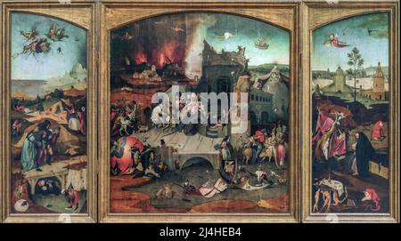 Hieronymus Bosch; Triptychon der Versuchung des heiligen Antonius; 1520, Öl auf Eichenholz; Königliches Museum der Schönen Künste Belgiens, Bruxelles Stockfoto