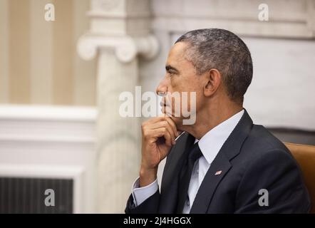 Washington, USA. 18. September 2014. Präsident Barack Obama bei einem offiziellen Treffen mit dem ukrainischen Präsidenten Petro Poroschenko in Washington. (Bild: © Mykhaylo Palinchak/SOPA Images via ZUMA Press Wire) Stockfoto