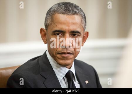 Washington, Usa. 18. September 2014. Präsident Barack Obama bei einem offiziellen Treffen mit dem ukrainischen Präsidenten Petro Poroschenko in Washington. (Foto von Mykhaylo Palinchak/SOPA Images/Sipa USA) Quelle: SIPA USA/Alamy Live News Stockfoto