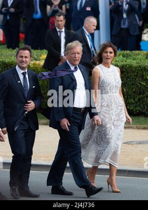 Brüssel, Belgien. 11.. Juli 2018. US-Präsident Donald Trump und die First Lady der Vereinigten Staaten Melania Trump auf dem Gipfel des NATO-Militärbündnisses. (Bild: © Mykhaylo Palinchak/SOPA Images via ZUMA Press Wire) Stockfoto