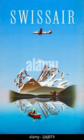 Reiseplakat Jahrgang 1940s- Swissair - Herbert Leupin - 1949 Stockfoto