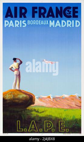 Vintage 1930s Travel Poster - Air France - Paris Bordeaux Madrid - Albert Solon - 1936 Stockfoto