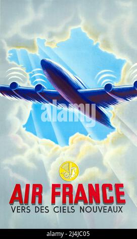 Vintage 1940s Travel Poster - Air France - Vers de ciels nouveaux ( towards New Sky) - 1946 Stockfoto