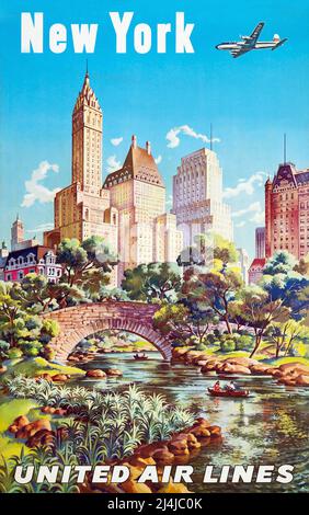 Vintage 1950s Travel Poster - United Air Lines - New York - Joseph Feher - 1940s Stockfoto