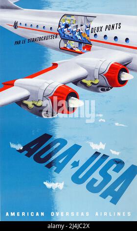 Vintage 1940s Travel Poster - AOA USA Par le Stratocruiser deux Ponts - LeWitt-HIM - 1940s Stockfoto